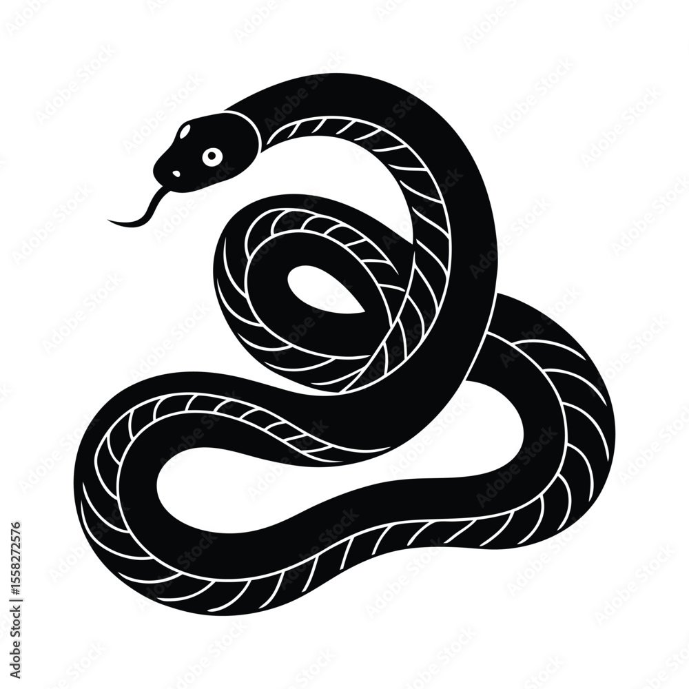 Fototapeta premium Snake coiled vector silhouette illustration