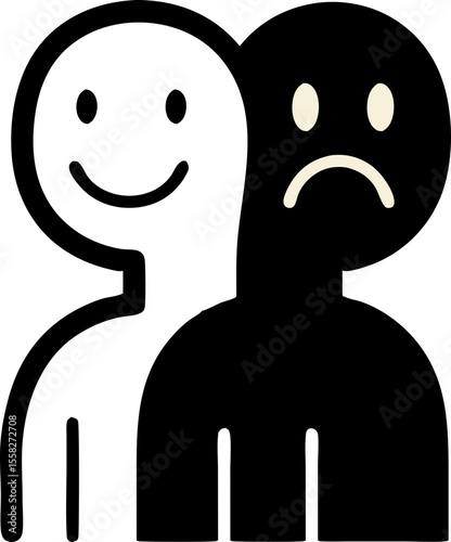 Conceptual illustration of a two-faced colleague. Business metaphor of conflicts at work, hypocrisy, and betrayal. Unhealthy relationships in the office and manipulation by superiors.