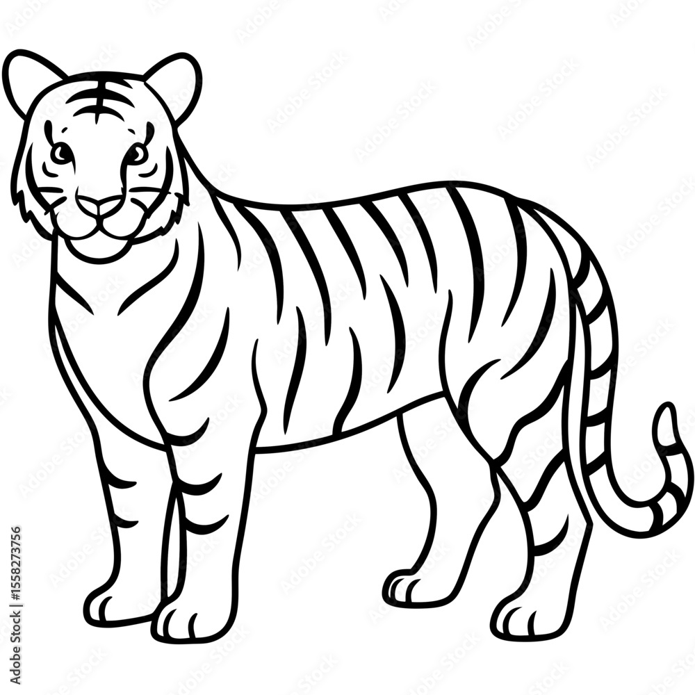 Fototapeta premium Roaring Grace White Tiger Full Body Line Drawing