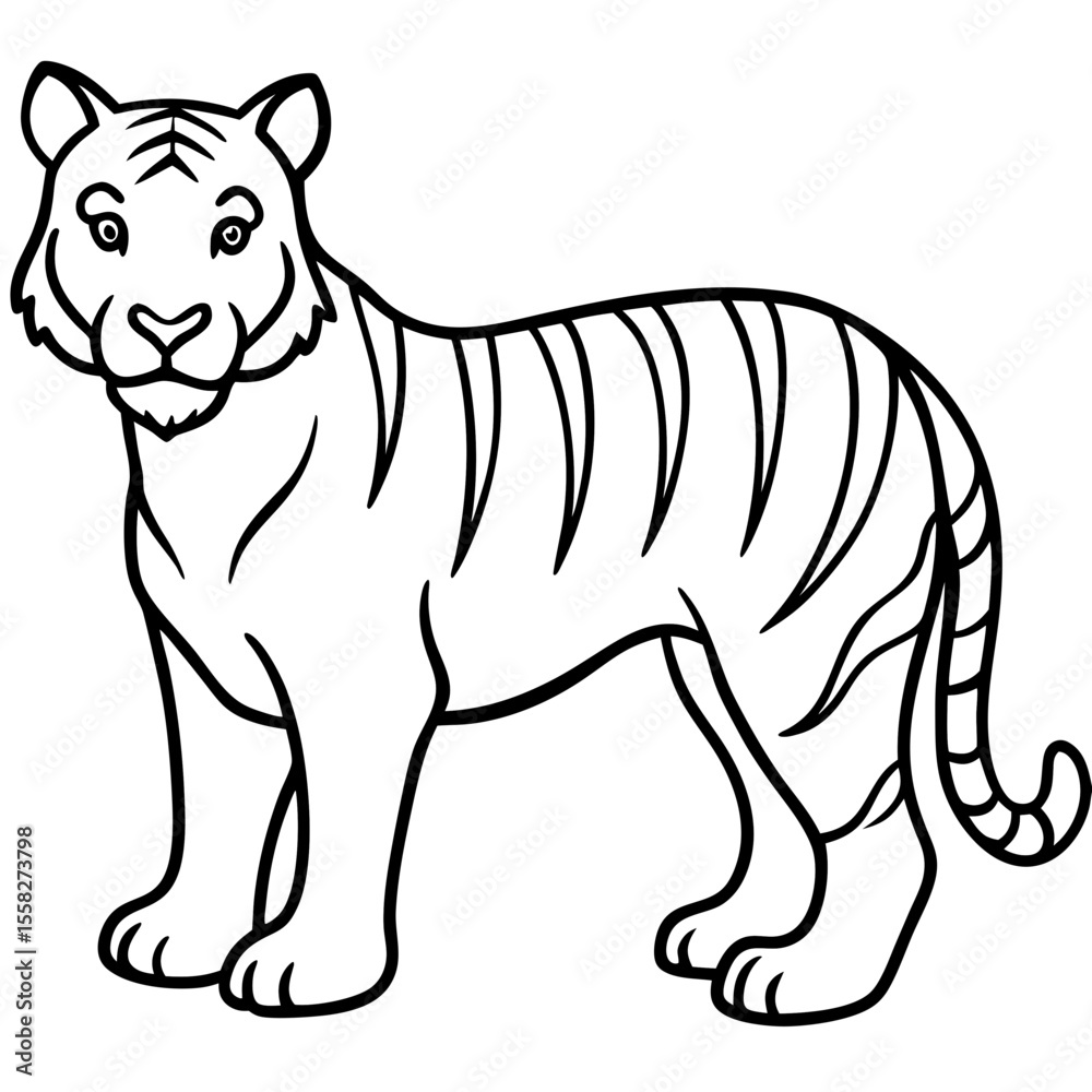 Naklejka premium Roaring Grace White Tiger Full Body Line Drawing