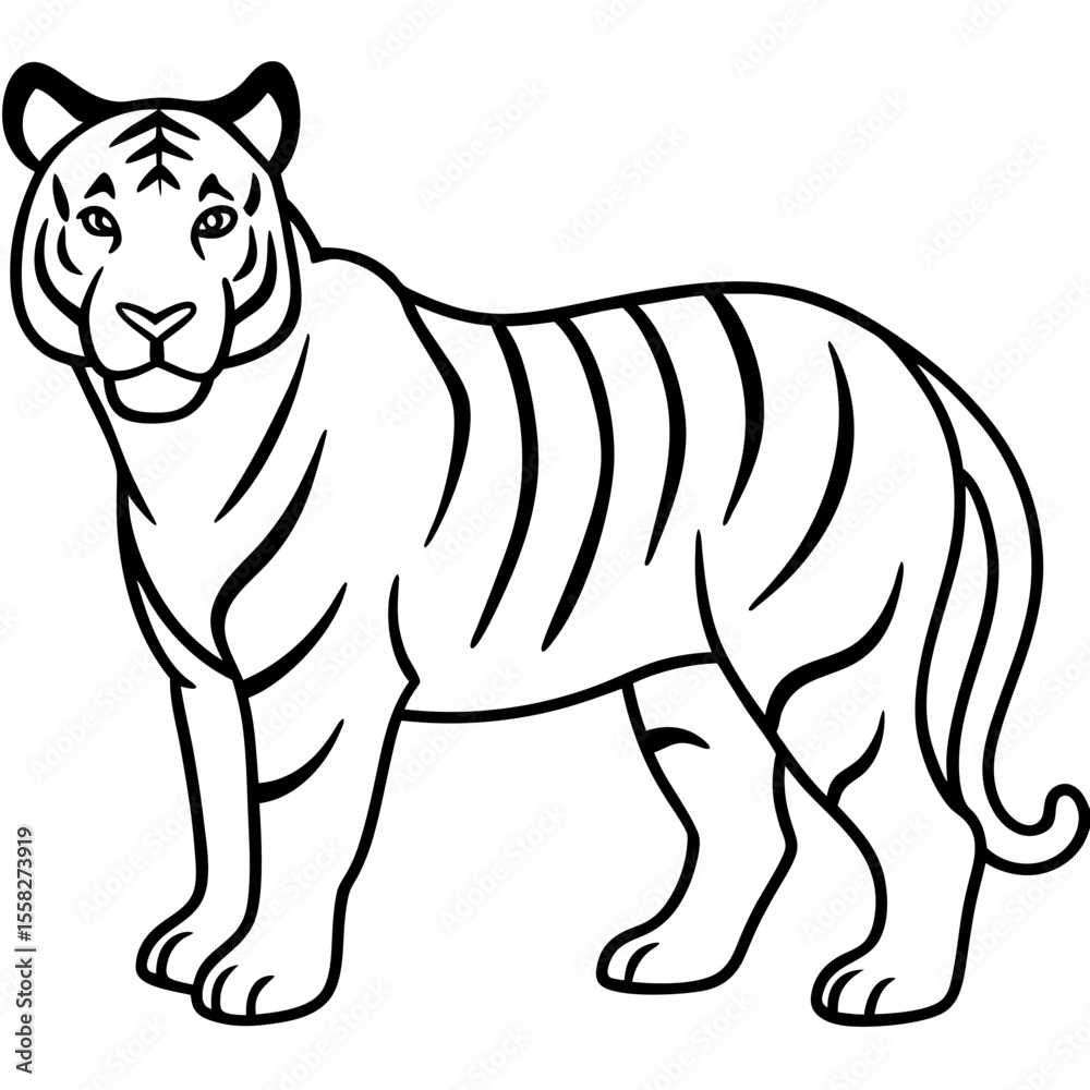Fototapeta premium Roaring Grace White Tiger Full Body Line Drawing