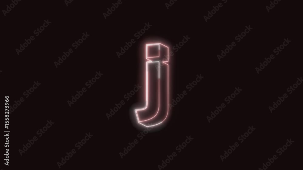 Alphabet j Neon Text Seamless Loop 4K Black Background Animated Promotional Typography for Video Editing