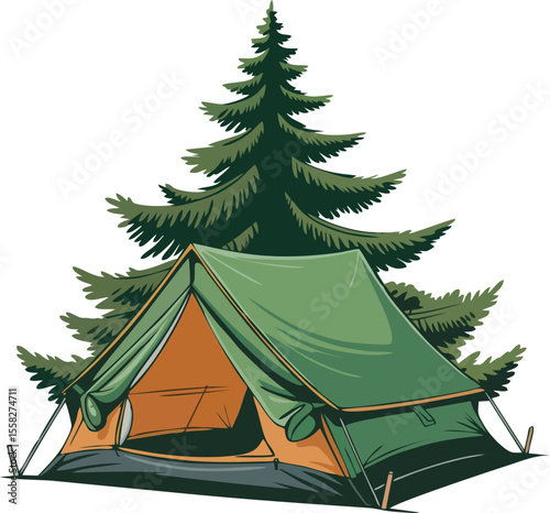 Camping tent with pine trees adventure vector
