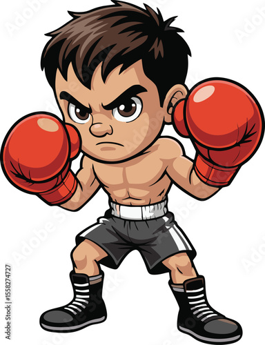 Cartoon boxer boy in fighting pose vector