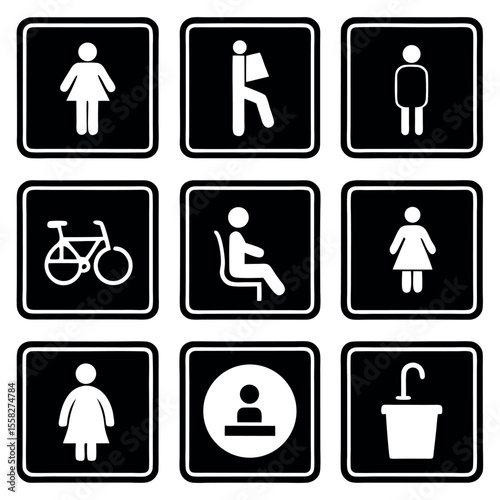 Simple Black Line Icons:  Universal Accessibility Symbols Set
