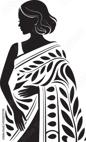 Tribal woman with shawl in silhouette vector

