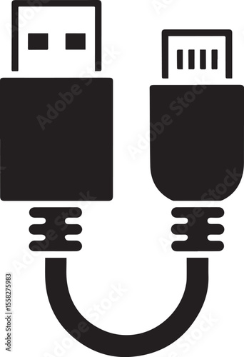 Black USB cable connectors flat style vector


