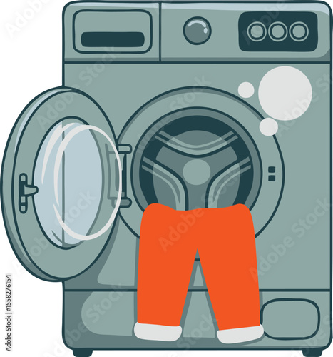 Cartoon washing machine with pants vector illustration

