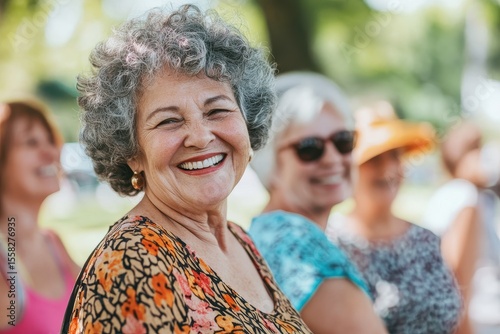 Fototapeta Naklejka Na Ścianę i Meble -  Joyful Moments: Senior Women Enjoying a Carefree Summer Block Party in Their Vibrant Neighborhood Community