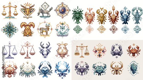 Elegant watercolor illustrations of zodiac signs including Libra, Aries, Cancer, and Capricorn—ideal for astrology designs, mystical content, or horoscope projects.

