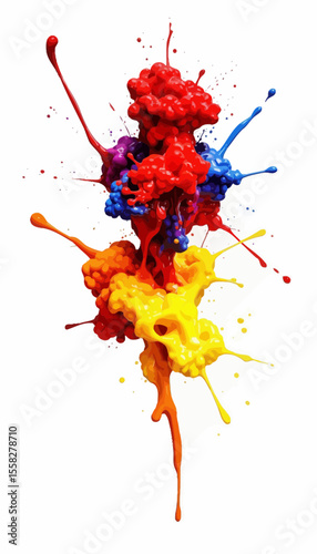 Colorful paint splashes merging in abstract artistic design  