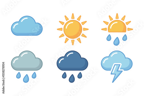 Cute weather icon set. weather forecast icon isolated on white background.