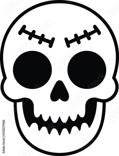 Cartoon Skull Vector Illustration – Fun Spooky Line Art for Halloween