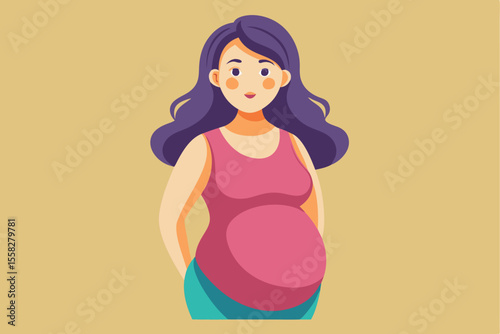 Expecting mother stands confidently with an encouraging smile, showcasing her pregnancy journey in a colorful and modern vector style