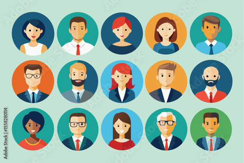 Diverse group of business professionals in various job positions collaborating in an office environment during a workday