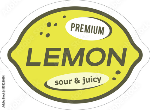 Fruit Badge Template with Lemon Trendy Vintage Hand Drawn Vector Illustration
