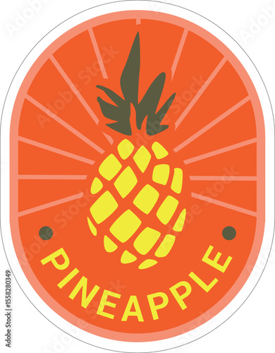 Peeled Paper Sticker with Pineapple Hand Drawn Organic Vector Illustration