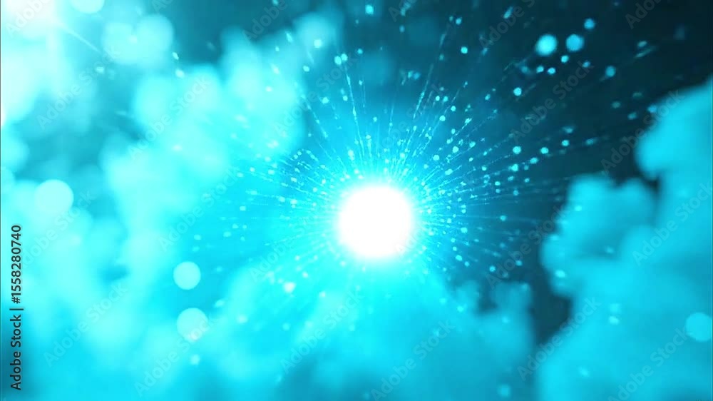 Low-contrast pixel flicker with animated cyan particle fog in digital space