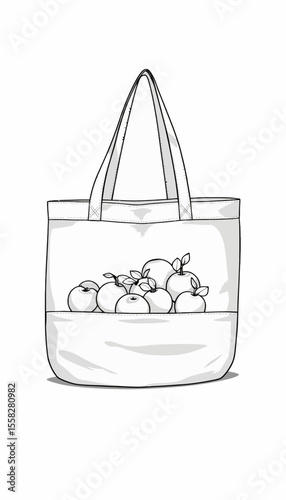 Tote bag filled with apples in a simple line drawing style  