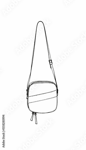 Minimalist crossbody bag in black outline on white background  