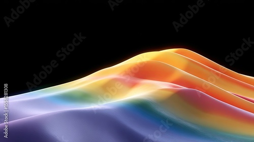 Laser-like wave lines in rainbow colors sweeping across a black void, clean and high contrast