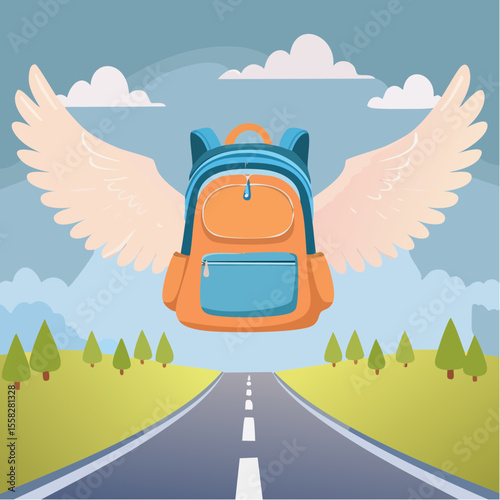 A backpack growing wings and lifting off – education gives flight.
