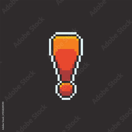 this is exclamation mark icon in pixel art with colorful color and black background this item good for presentations,stickers, icons, t shirt design,game asset,logo and your project.
