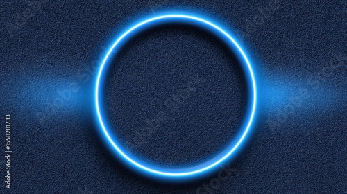 Neon circle frame glowing against dark textured background, centered copy space for creative use