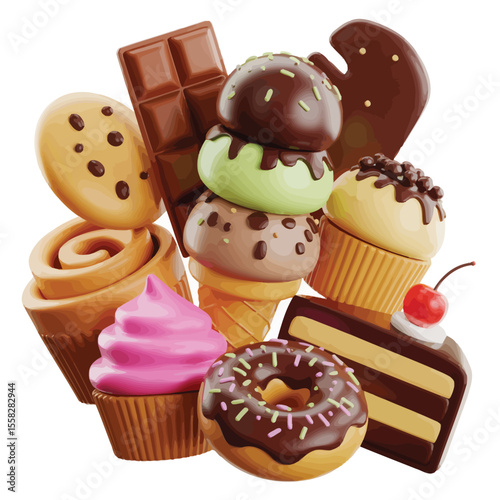Assortment of Sweet Treats in 3D Style