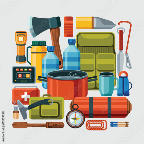 Essential Camping Gear Collection Illustration