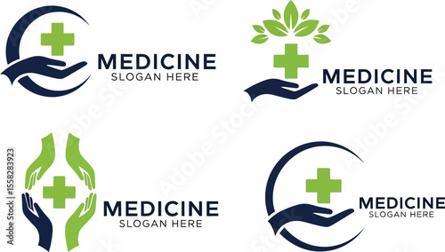 Four medicine logos with hands crosses and the word medicine present
