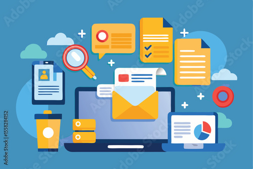 Effective file management visualizing organized data storage and digital action items in a modern workspace with icons and documents