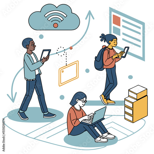 a group of people using devices
