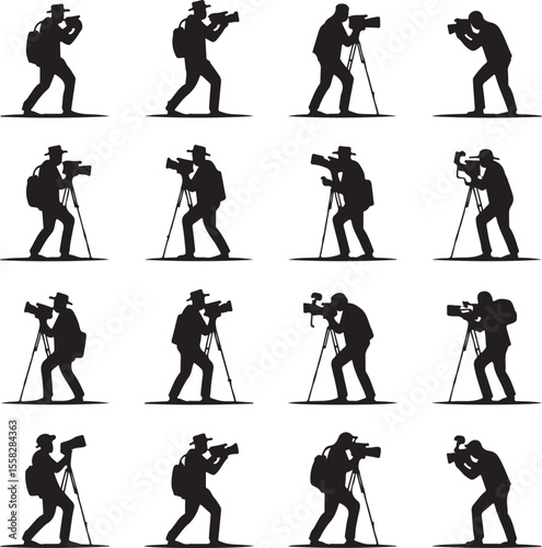 Silhouette Cameraman Vector Set Paparazzi And Photographer Clipart Collection
