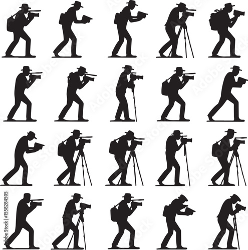 Silhouette Cameraman Vector Set Paparazzi And Photographer Clipart Collection
