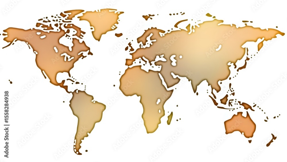 Obraz premium A world map illustrated in soft watercolor style with pastel tones for each continent, featuring artistic brush edges and no labels, on a clean paper background.