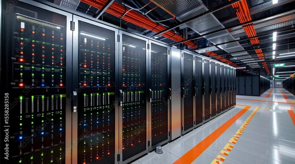 Industrial architecture of an empty underground data center server hall ...