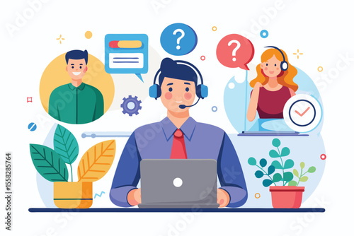 Male customer service representative assisting clients with inquiries during a busy hotline session