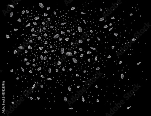 Salt crystals exploding on black background creating a beautiful pattern