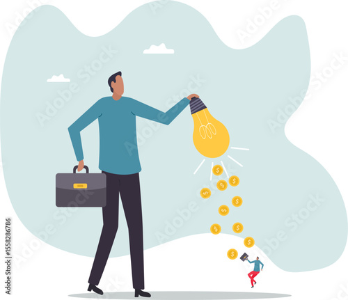Idea to make money, financial innovation or business or investment ideas, earning or profit from creativity.character for design.