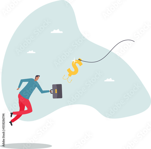 Financial fraud, illegal investment scam or ponzi scheme stealing money from greedy people.character for design.