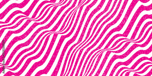 Magenta pink and white abstract grunge seamless zebra bg with noise texture. Optical illusion with wavy stripes. Simple wavy psychedelic vector illustration
