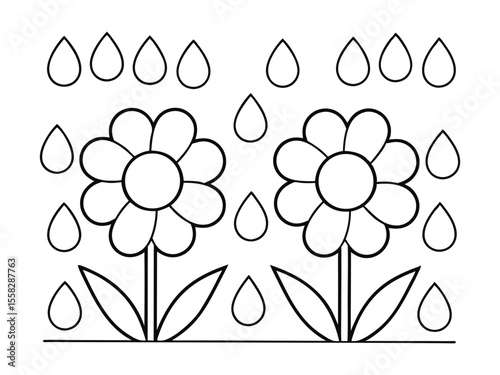Flower coloring page, large shapes outline drawing. Print this easy flowers coloring page