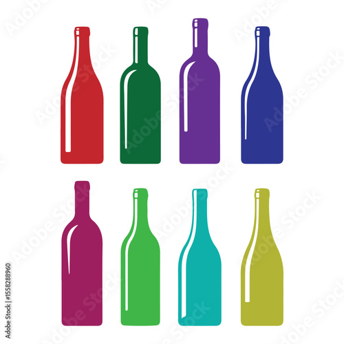 Colorful Wine Bottle Silhouettes on White Background