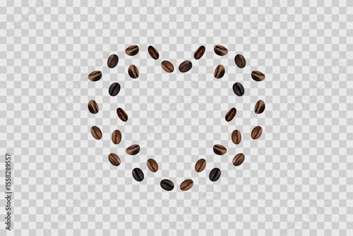 Coffee Beans Heart Shape Isolated on Transparent Background