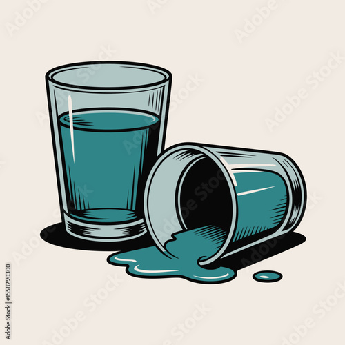 Spilled Shot Glass of Teal Liquid Illustration