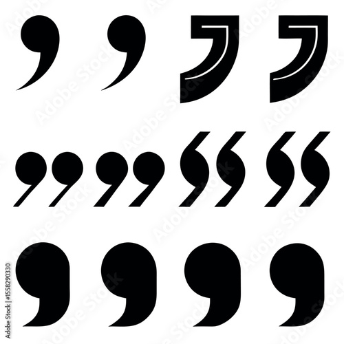 Bold Black Quotation Marks: Various Styles and Sizes for Design