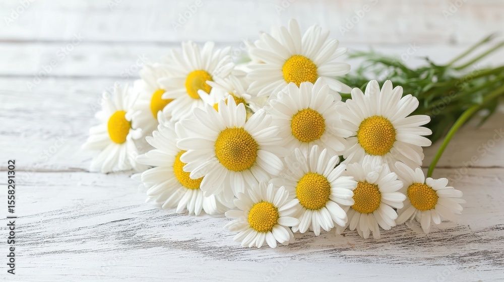 Obraz premium Lovely Arrangement of Daisies on a Rustic White Wooden Surface