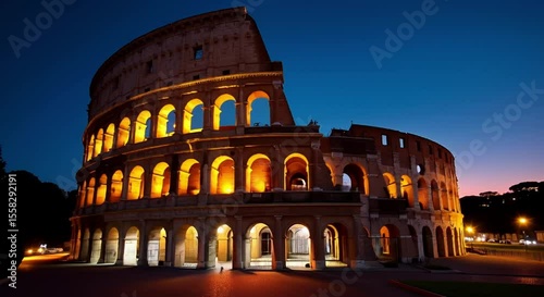colosseum rome italy night illuminated street lights surrounded trees person standing foreground