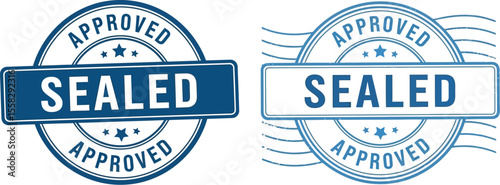 Two approved and sealed stamps in blue color on a white background